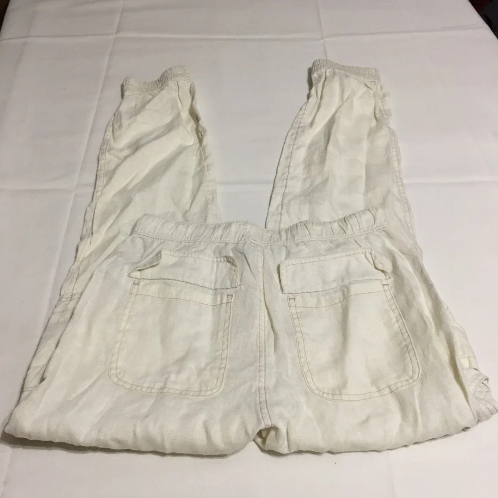 Nicole Miller Linen Joggers Women Small Ivory White Drawstring Pants